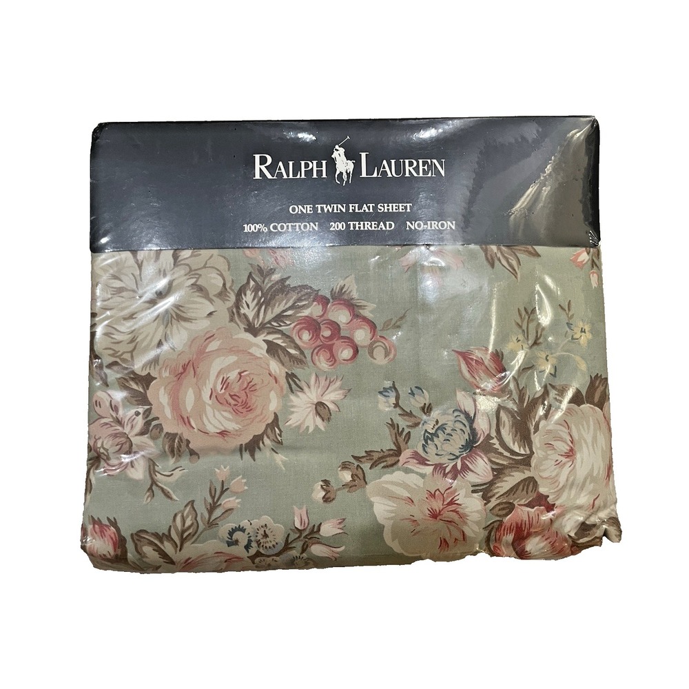 New Ralph Lauren Charlotte IV Sage Green Floral TWIN Flat Sheet NIP